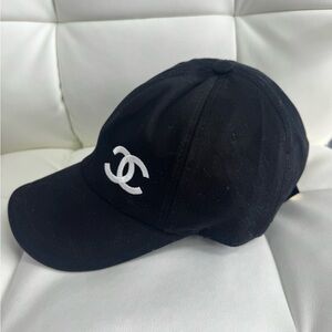 CHANEL Black Baseball Cap with White Logo